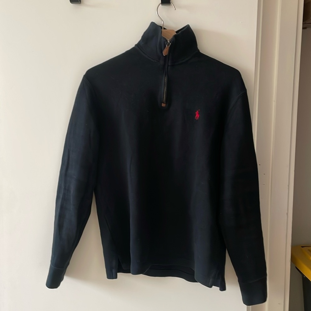 Polo by Ralph Lauren Black Quarter-Zip Sweater with Red Pony